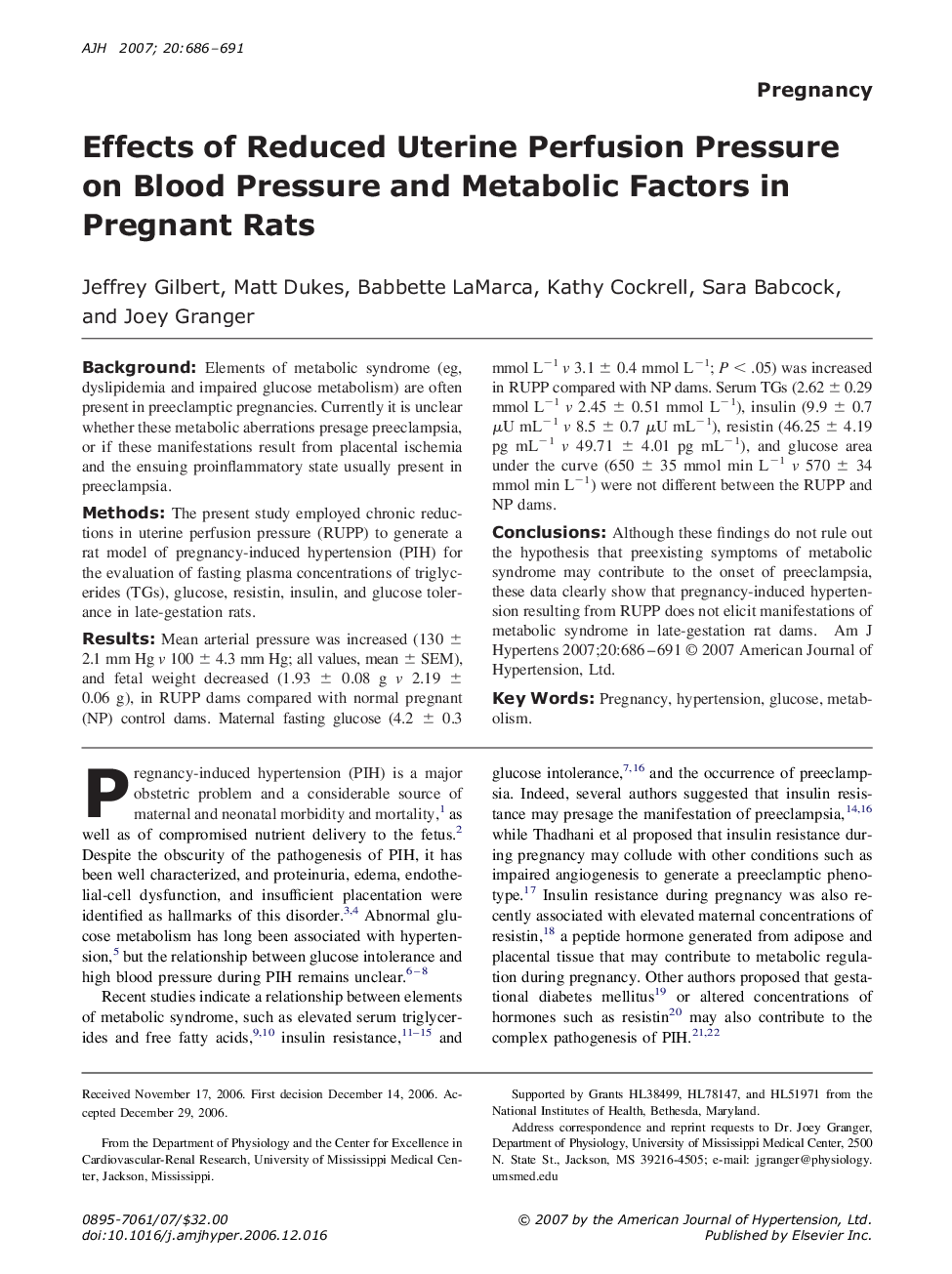 عکس صفحه اول مقاله: Effects of Reduced Uterine Perfusion Pressure on Blood Pressure and Metabolic Factors in Pregnant Rats Effects of Reduced Uterine Perfusion Pressure on Blood Pressure and Metabolic Factors in Pregnant Rats