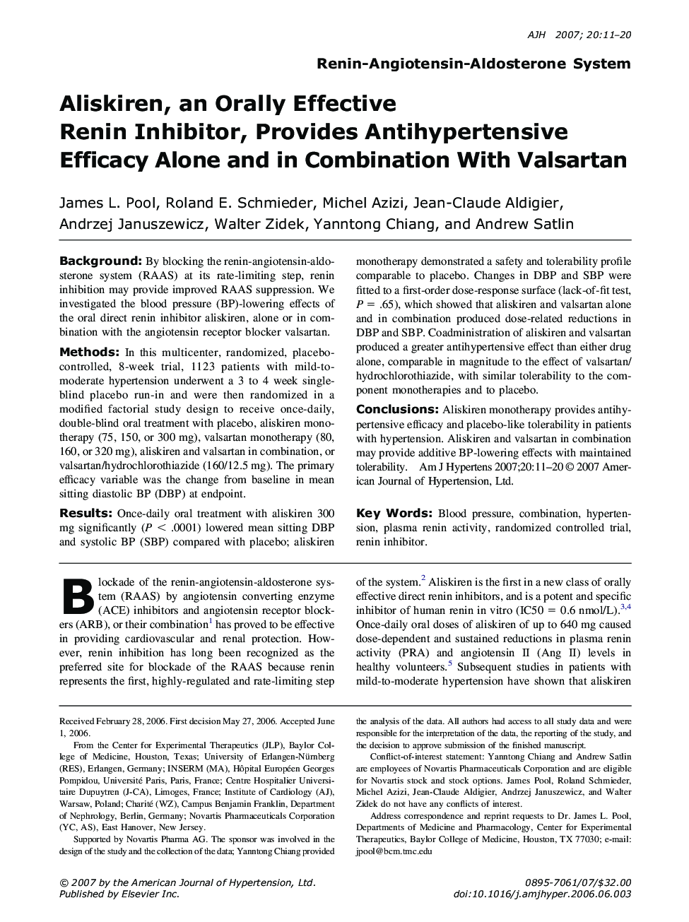 Aliskiren, an Orally Effective Renin Inhibitor, Provides Antihypertensive Efficacy Alone and in Combination With Valsartan