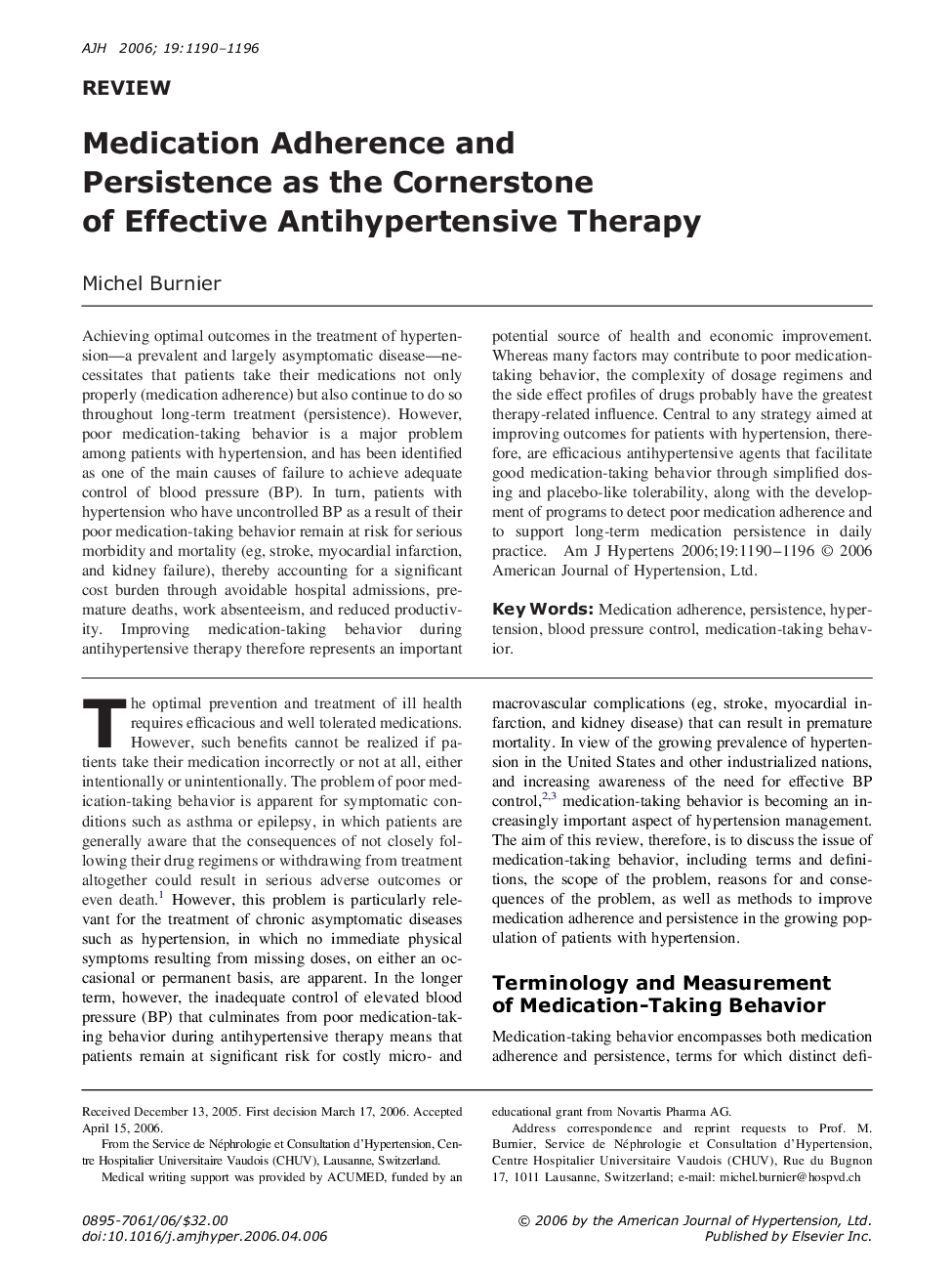 Medication Adherence and Persistence as the Cornerstone of Effective Antihypertensive Therapy