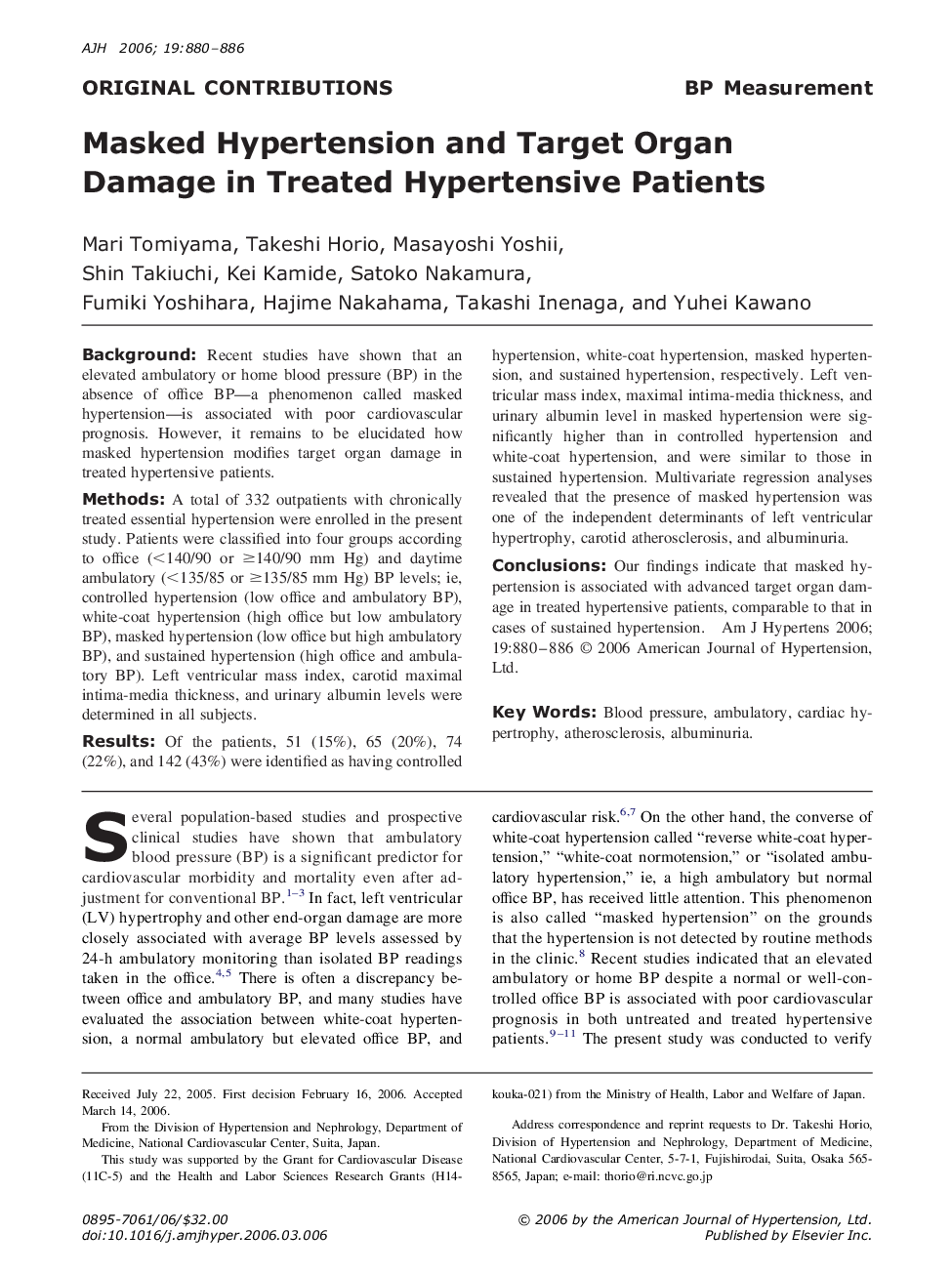 عکس صفحه اول مقاله: Masked Hypertension and Target Organ Damage in Treated Hypertensive Patients Masked Hypertension and Target Organ Damage in Treated Hypertensive Patients