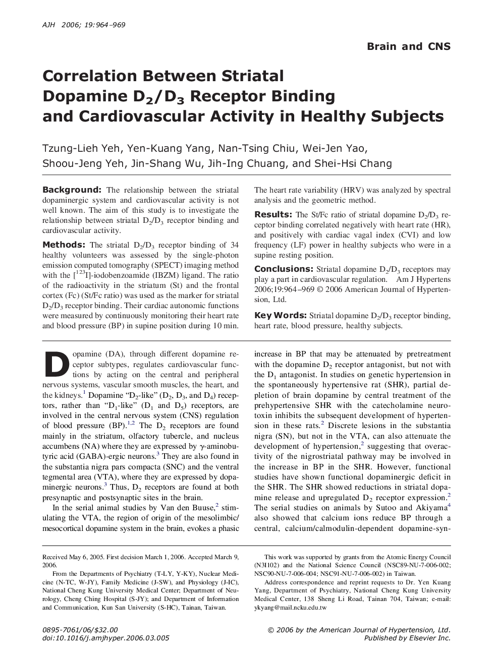 عکس صفحه اول مقاله: Correlation Between Striatal Dopamine D2/D3 Receptor Binding and Cardiovascular Activity in Healthy Subjects Correlation Between Striatal Dopamine D2/D3 Receptor Binding and Cardiovascular Activity in Healthy Subjects
