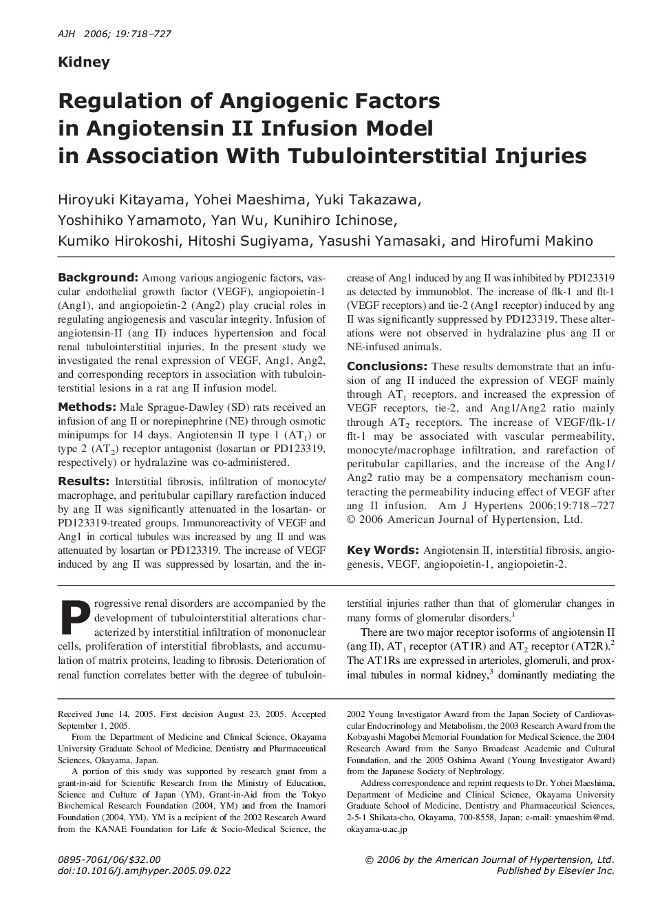 Regulation of Angiogenic Factors in Angiotensin II Infusion Model in Association With Tubulointerstitial Injuries