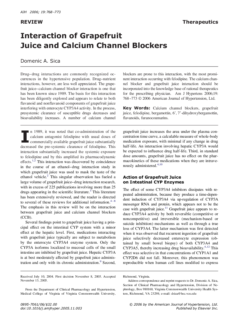 Interaction of Grapefruit Juice and Calcium Channel Blockers