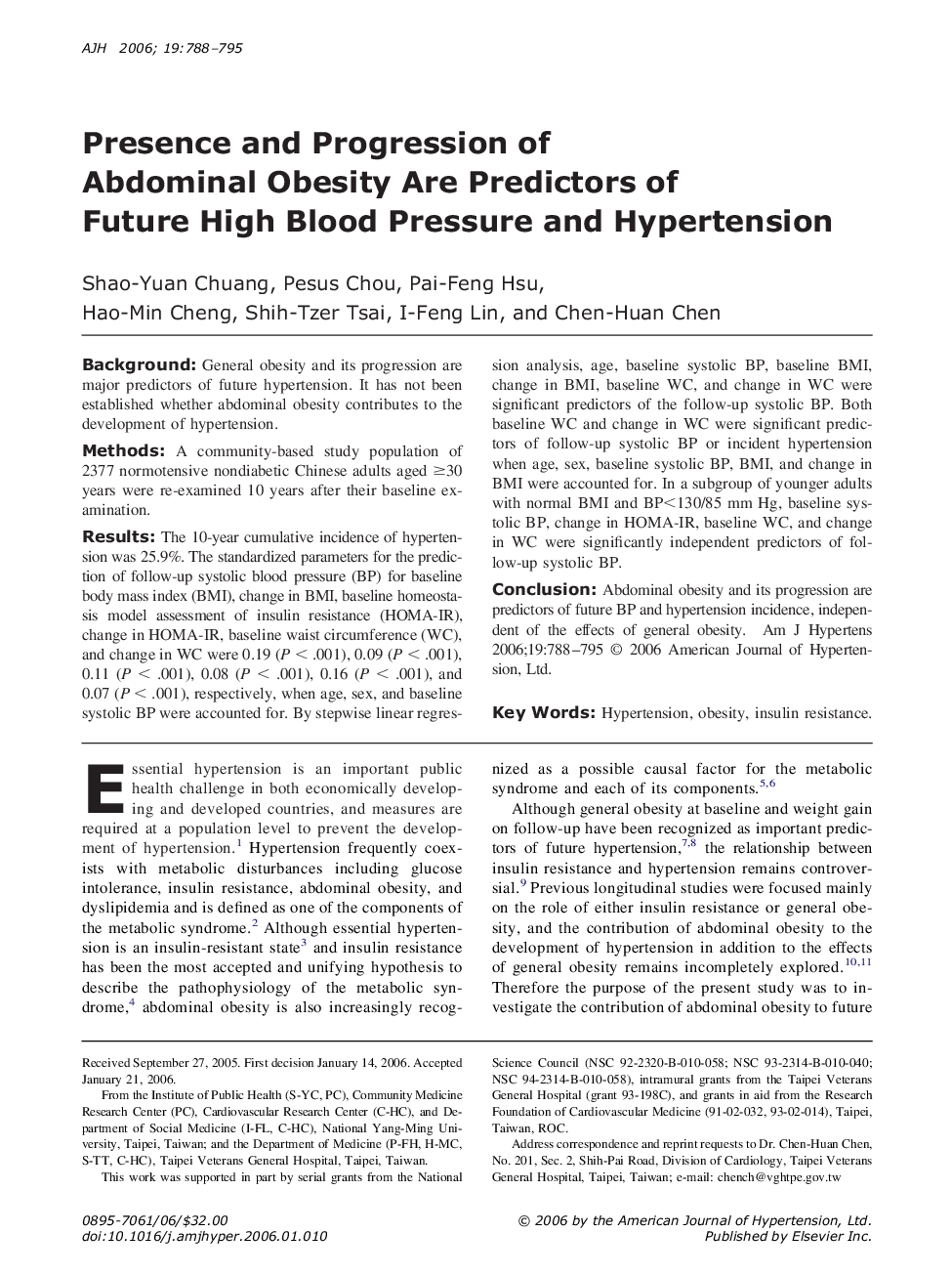 عکس صفحه اول مقاله: Presence and Progression of Abdominal Obesity Are Predictors of Future High Blood Pressure and Hypertension Presence and Progression of Abdominal Obesity Are Predictors of Future High Blood Pressure and Hypertension