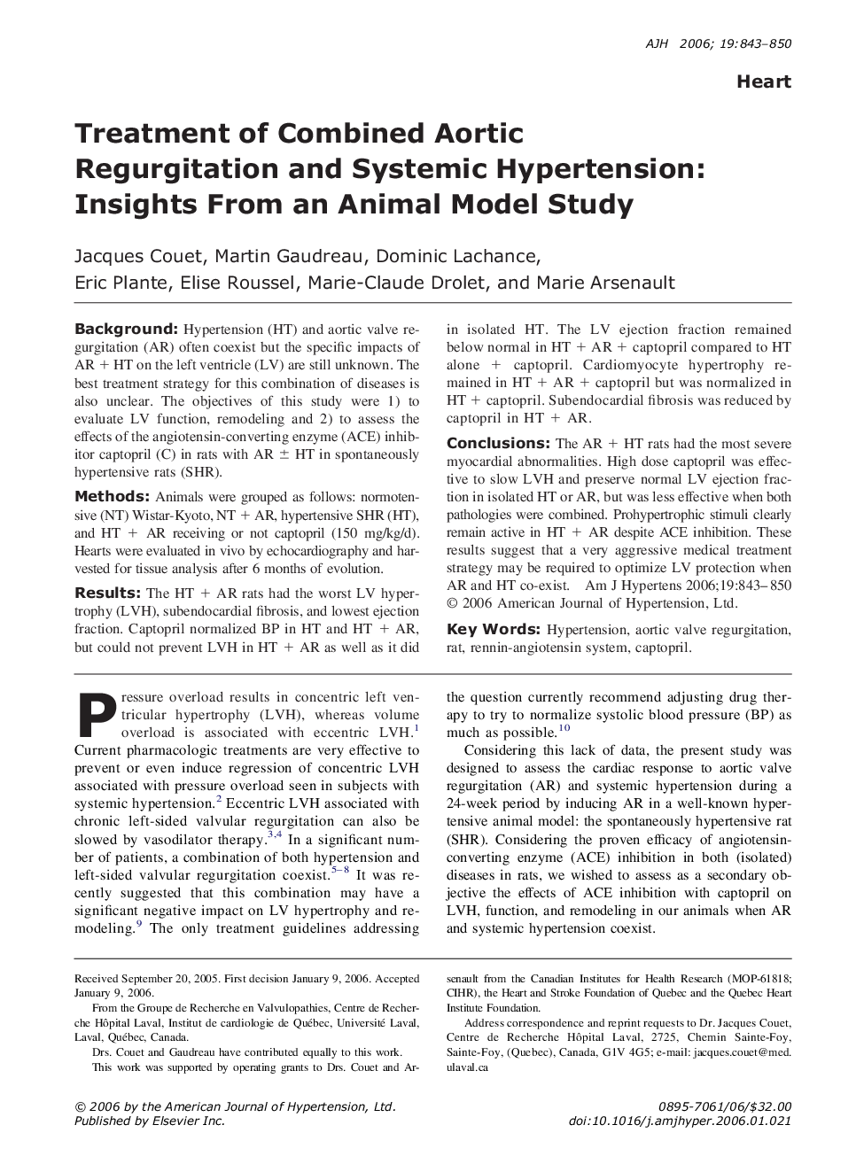 Treatment of Combined Aortic Regurgitation and Systemic Hypertension: Insights From an Animal Model Study