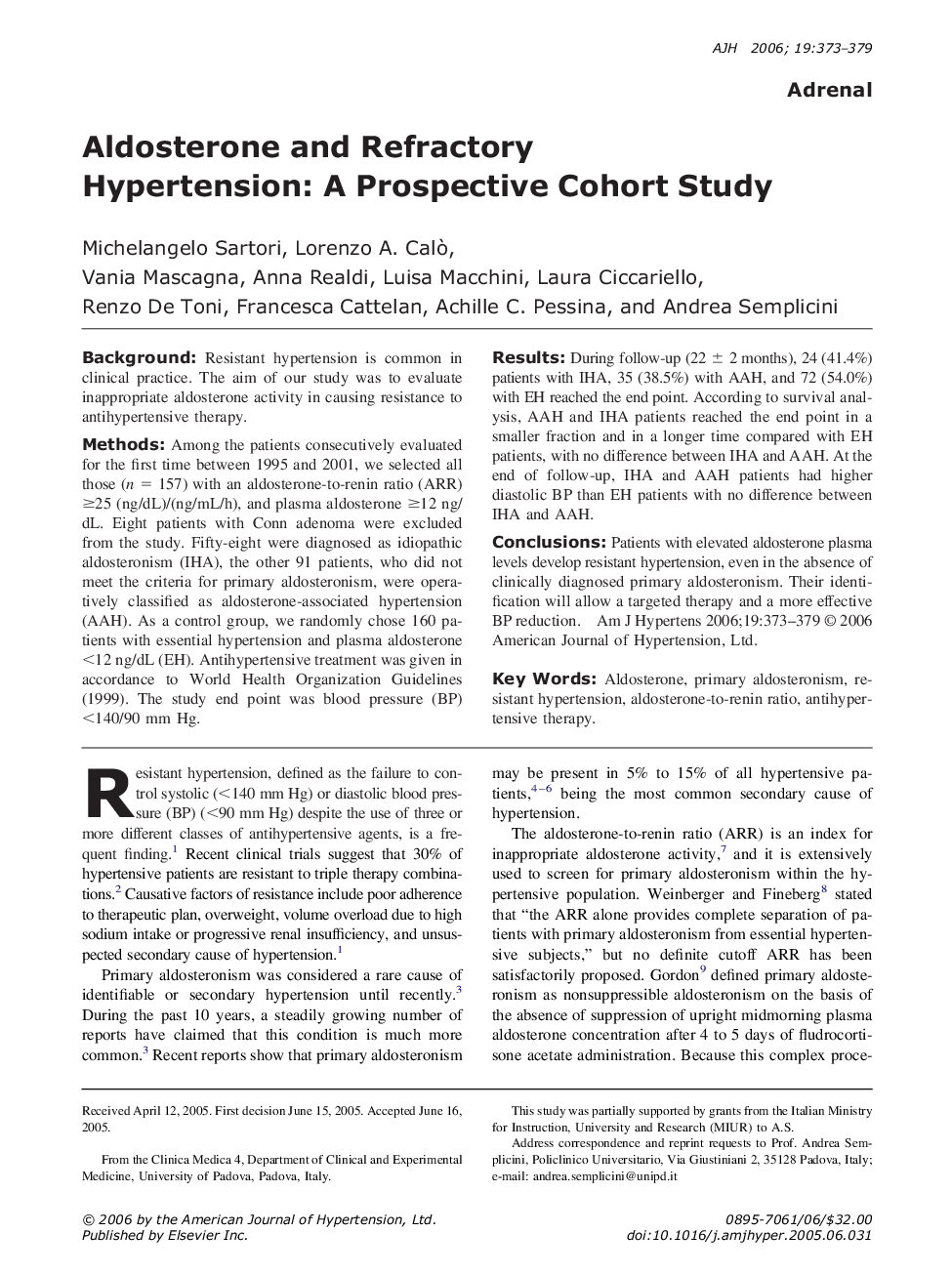 Aldosterone and Refractory Hypertension: A Prospective Cohort Study