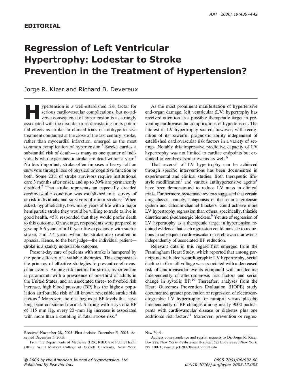 Regression of Left Ventricular Hypertrophy: Lodestar to Stroke Prevention in the Treatment of Hypertension?