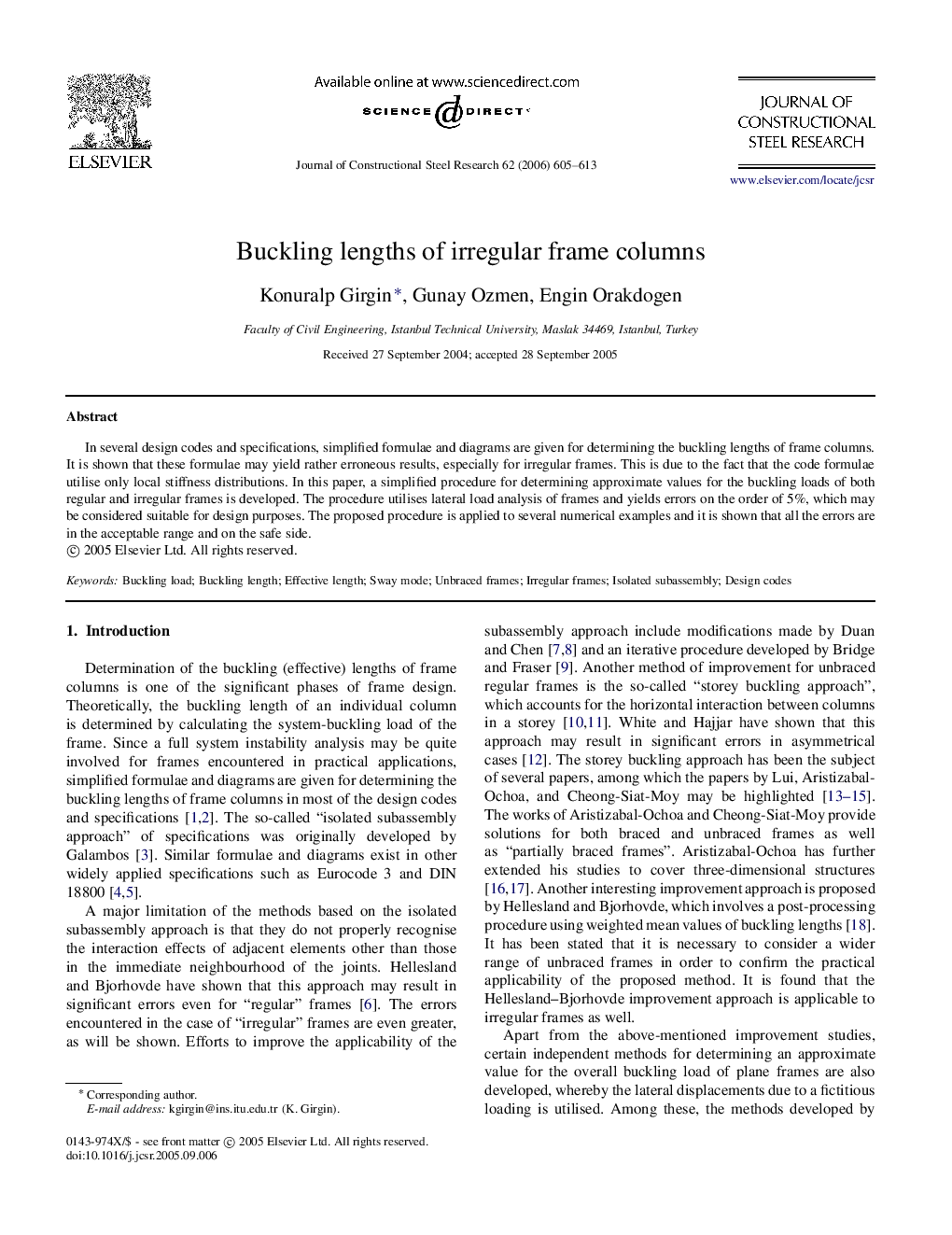 Buckling lengths of irregular frame columns