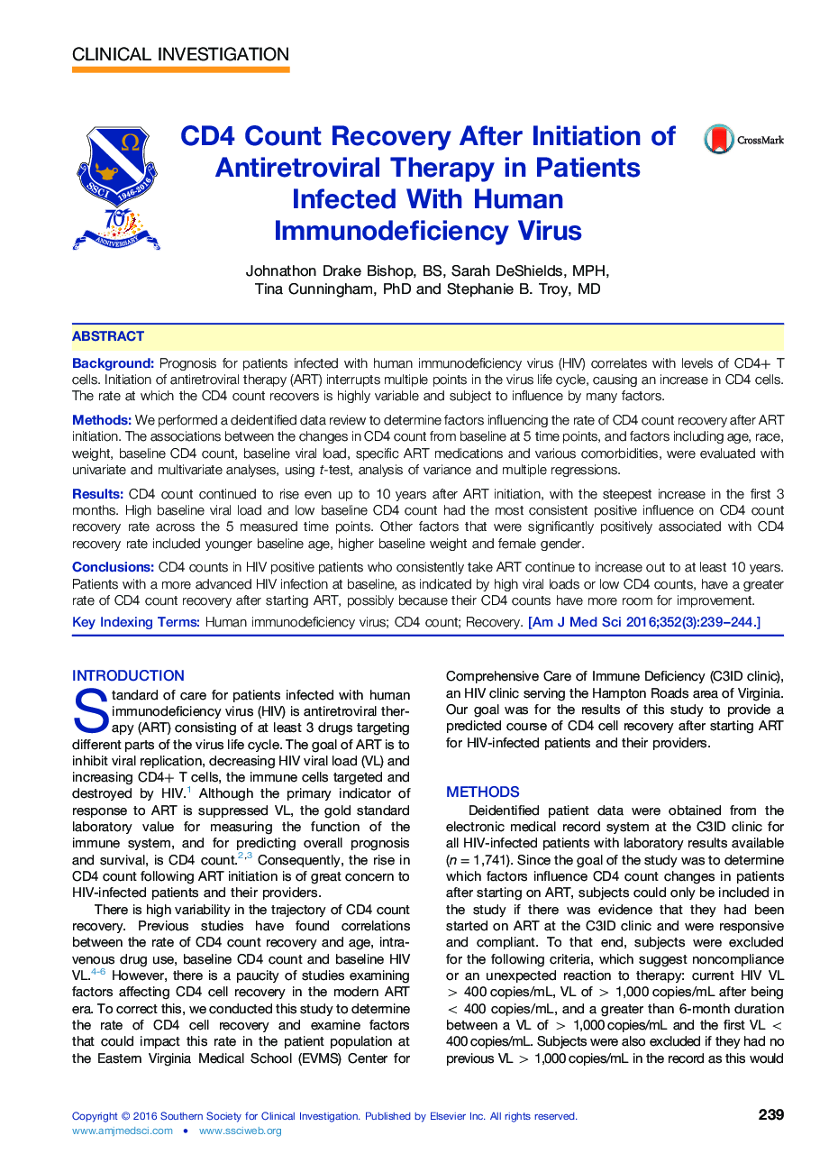 CD4 Count Recovery After Initiation of Antiretroviral Therapy in Patients Infected With Human Immunodeficiency Virus 