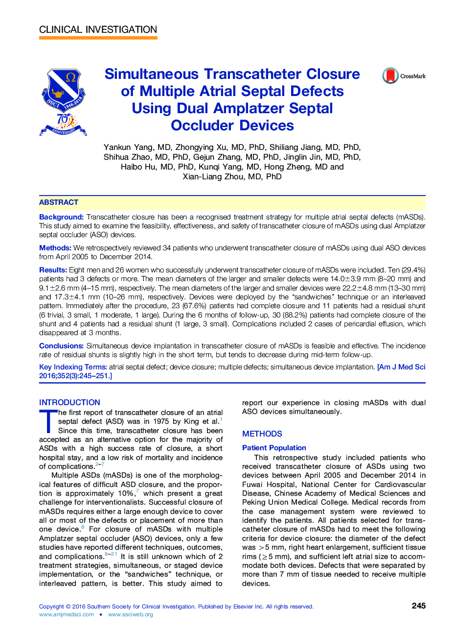 Simultaneous Transcatheter Closure of Multiple Atrial Septal Defects Using Dual Amplatzer Septal Occluder Devices 