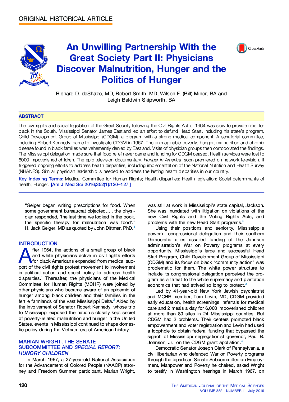 مشارکت ناخواسته با جامعه بزرگ بخش دوم: پزشکان کشف سوء تغذیه، گرسنگی و سیاست گرسنگی 