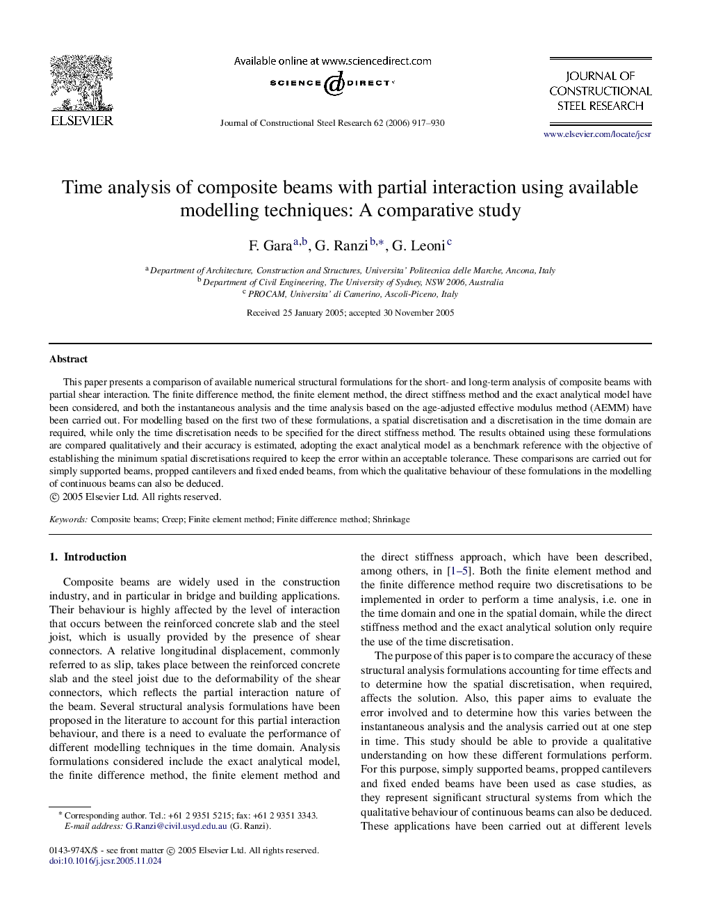 Time analysis of composite beams with partial interaction using available modelling techniques: A comparative study