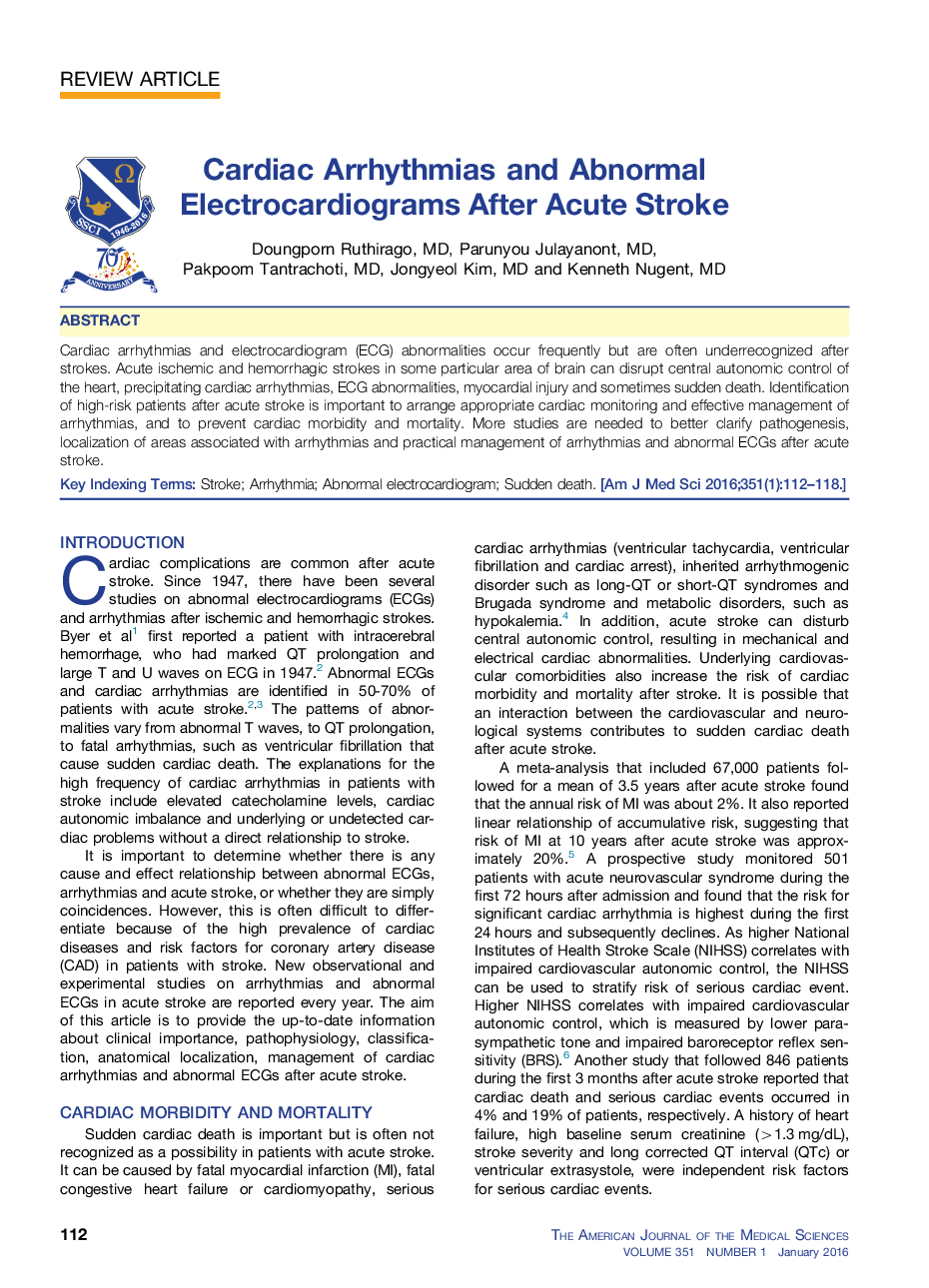 Cardiac Arrhythmias and Abnormal Electrocardiograms After Acute Stroke 