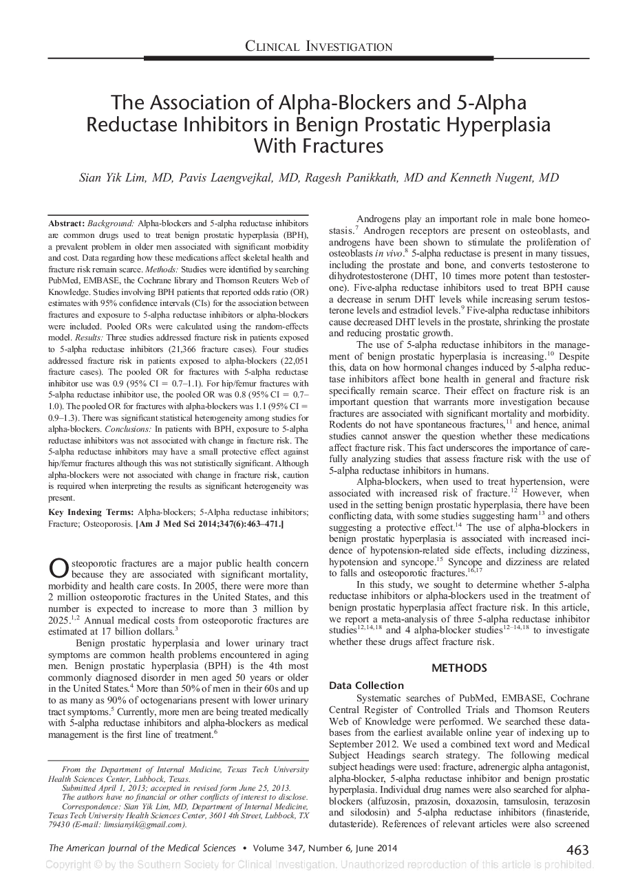 The Association of Alpha-Blockers and 5-Alpha Reductase Inhibitors in Benign Prostatic Hyperplasia With Fractures