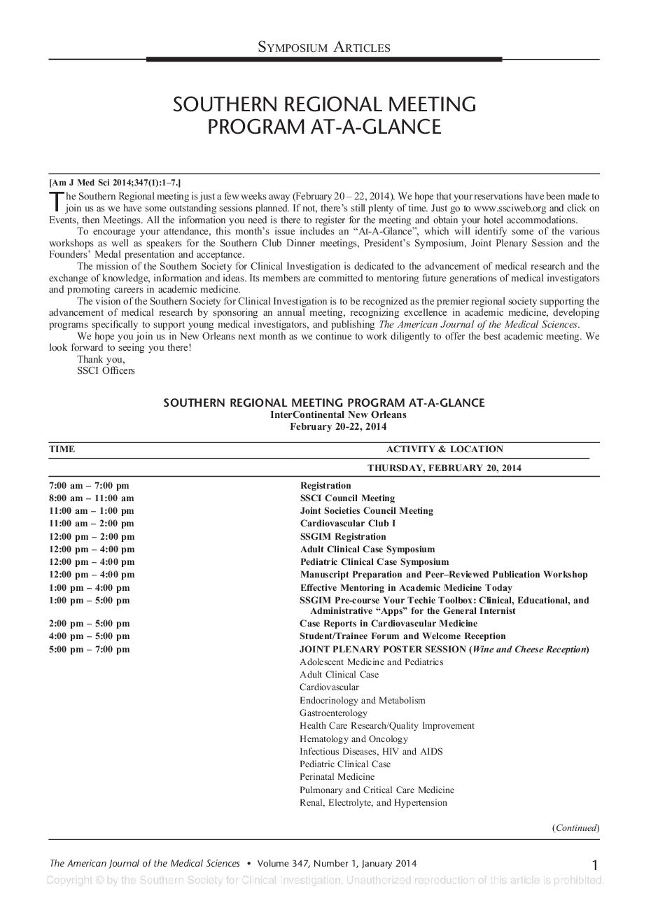 Southern Regional Meeting Program At-A-Glance