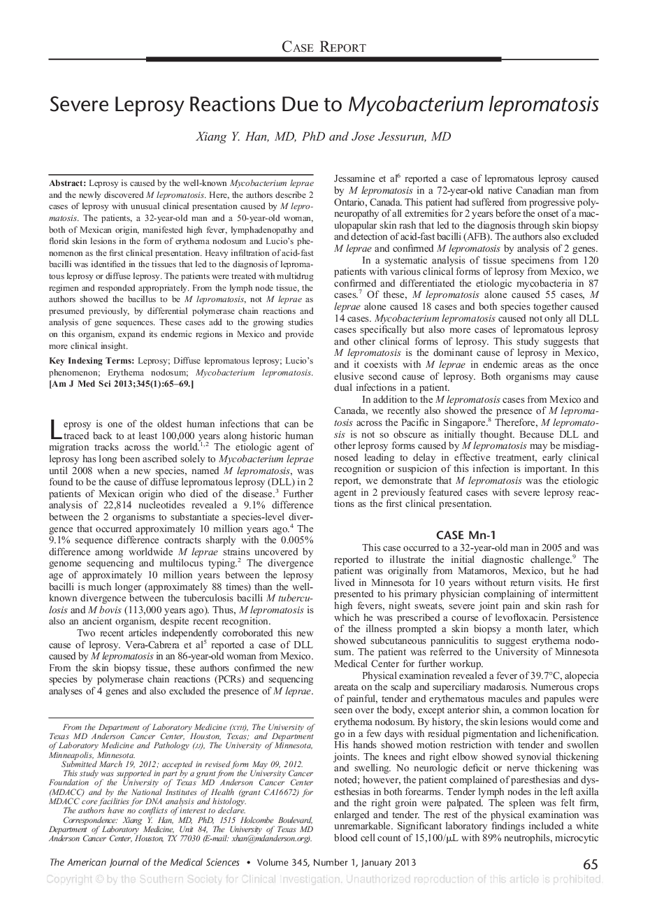 Severe Leprosy Reactions Due to Mycobacterium lepromatosis