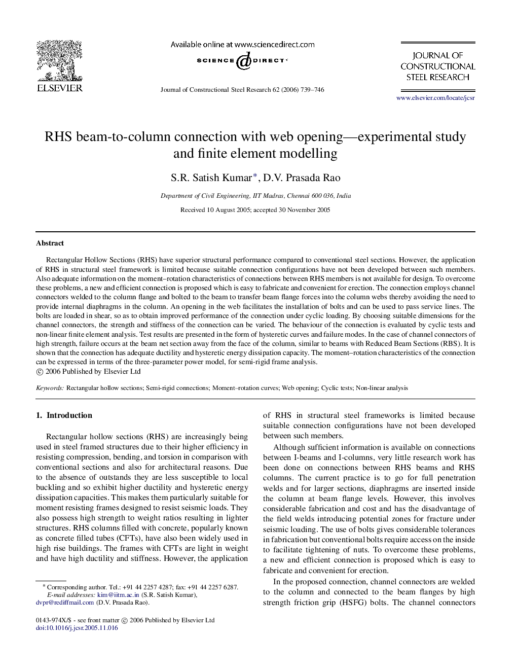 RHS beam-to-column connection with web opening—experimental study and finite element modelling