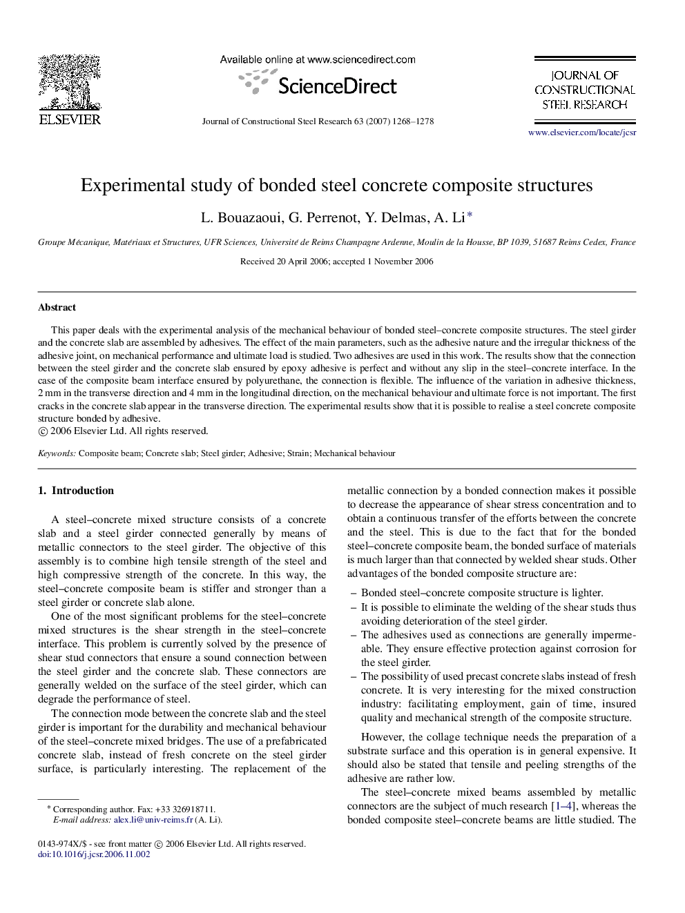 Experimental study of bonded steel concrete composite structures