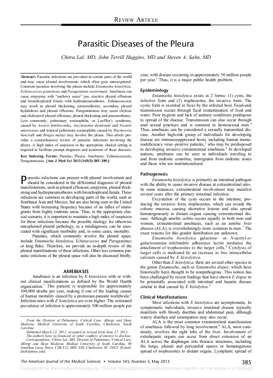 Parasitic Diseases of the Pleura 