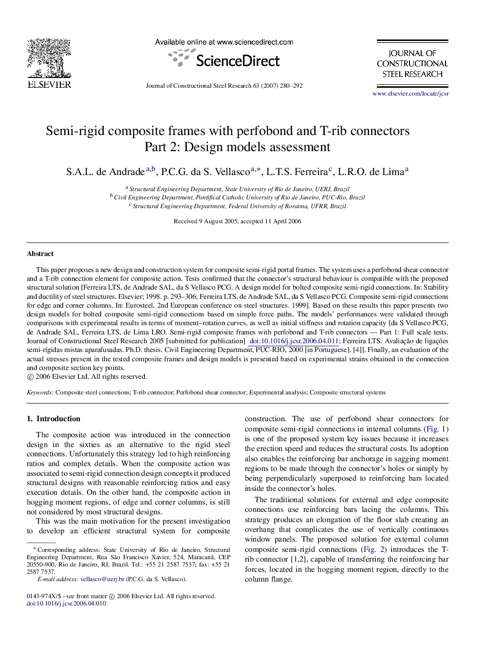 Semi-rigid composite frames with perfobond and T-rib connectors Part 2: Design models assessment