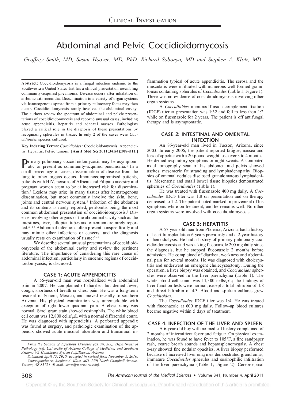 Abdominal and Pelvic Coccidioidomycosis