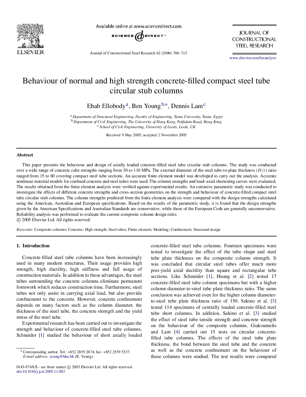 Behaviour of normal and high strength concrete-filled compact steel tube circular stub columns