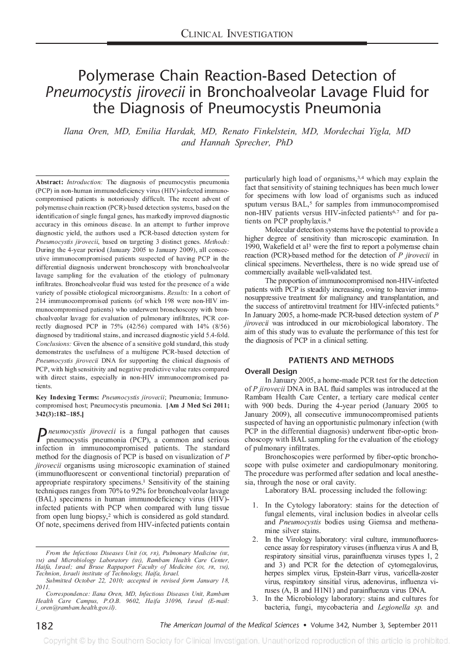 Polymerase Chain Reaction-Based Detection of Pneumocystis jirovecii in Bronchoalveolar Lavage Fluid for the Diagnosis of Pneumocystis Pneumonia