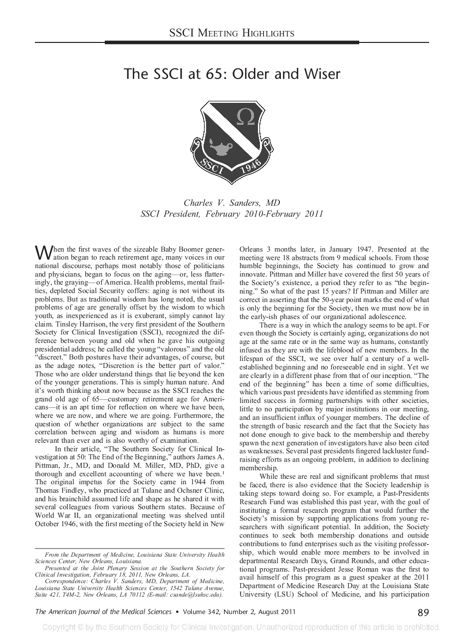 عکس صفحه اول مقاله: The SSCI at 65: Older and Wiser The SSCI at 65: Older and Wiser