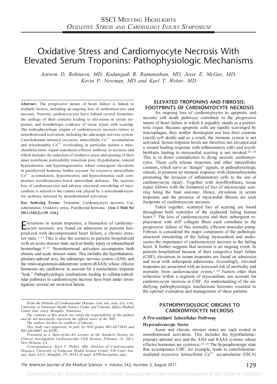 عکس صفحه اول مقاله: Oxidative Stress and Cardiomyocyte Necrosis With Elevated Serum Troponins: Pathophysiologic Mechanisms Oxidative Stress and Cardiomyocyte Necrosis With Elevated Serum Troponins: Pathophysiologic Mechanisms