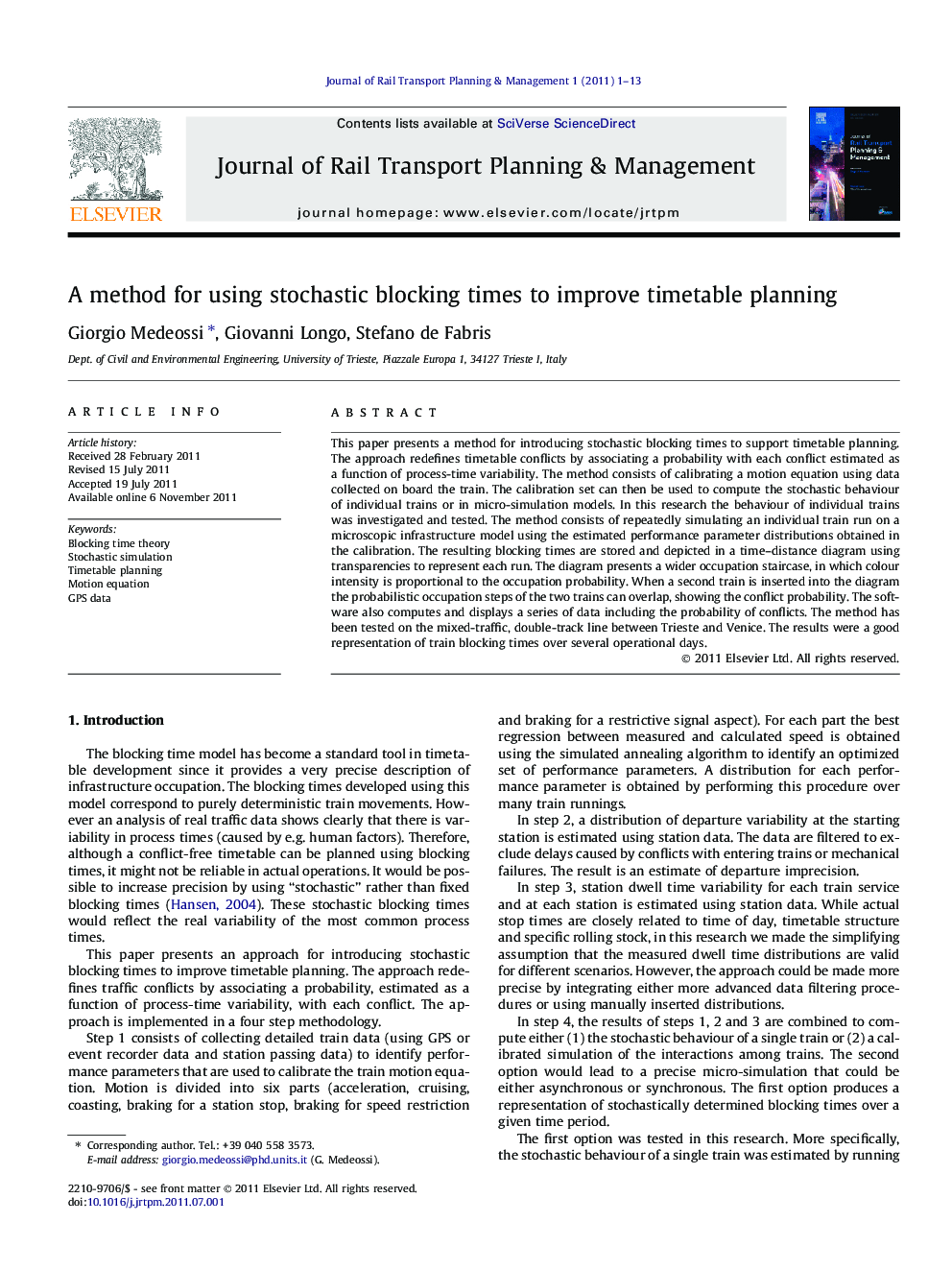 A method for using stochastic blocking times to improve timetable planning