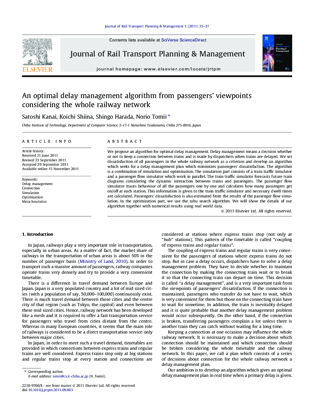 An optimal delay management algorithm from passengers’ viewpoints considering the whole railway network