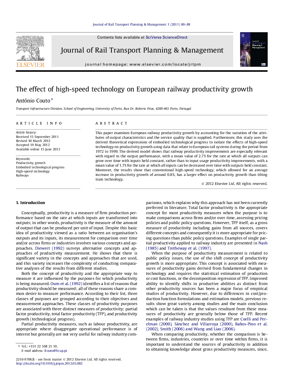 The effect of high-speed technology on European railway productivity growth