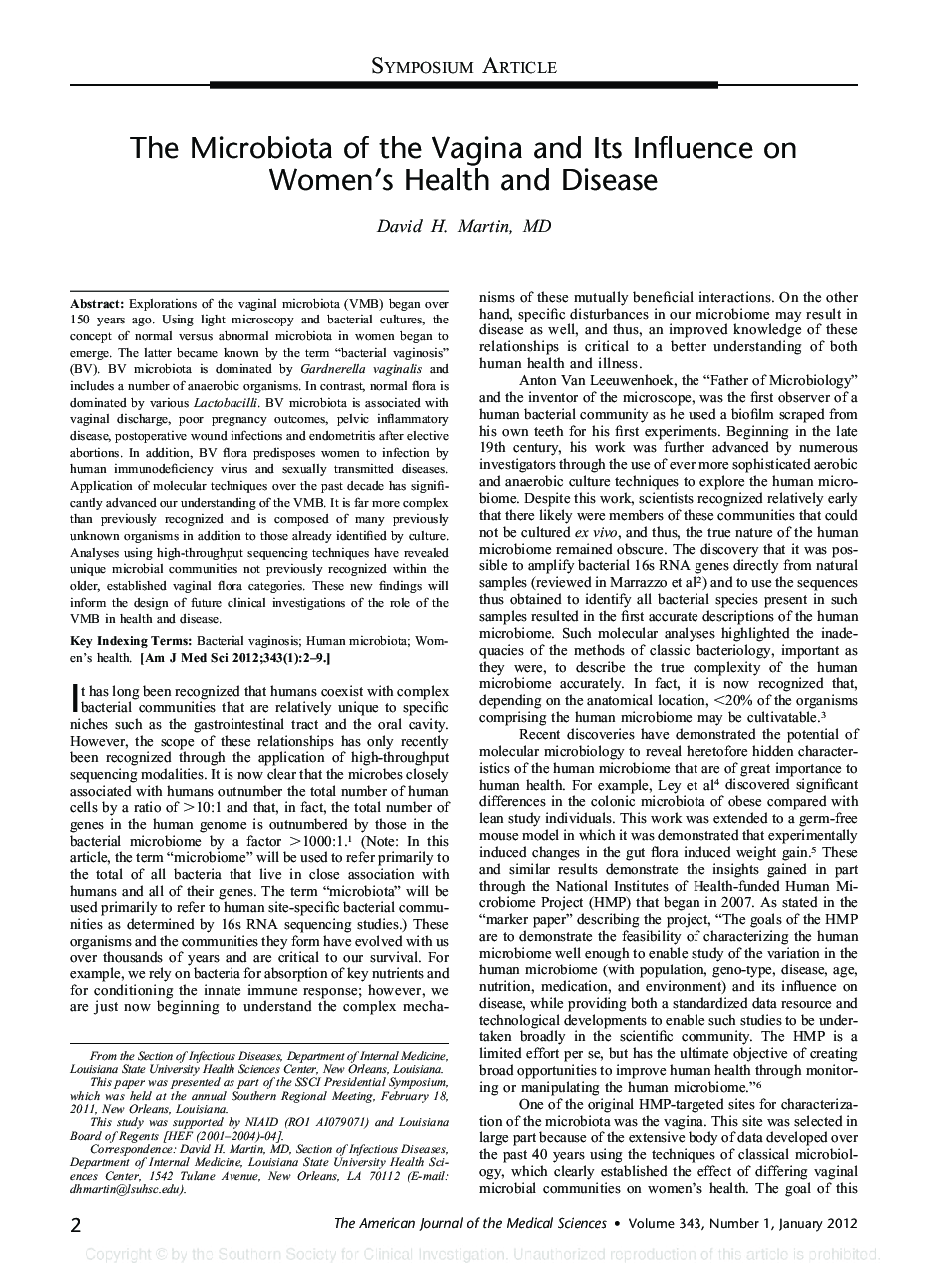 The Microbiota of the Vagina and Its Influence on Women’s Health and Disease 