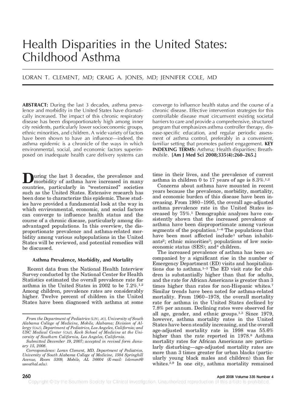 Health Disparities in the United States: Childhood Asthma