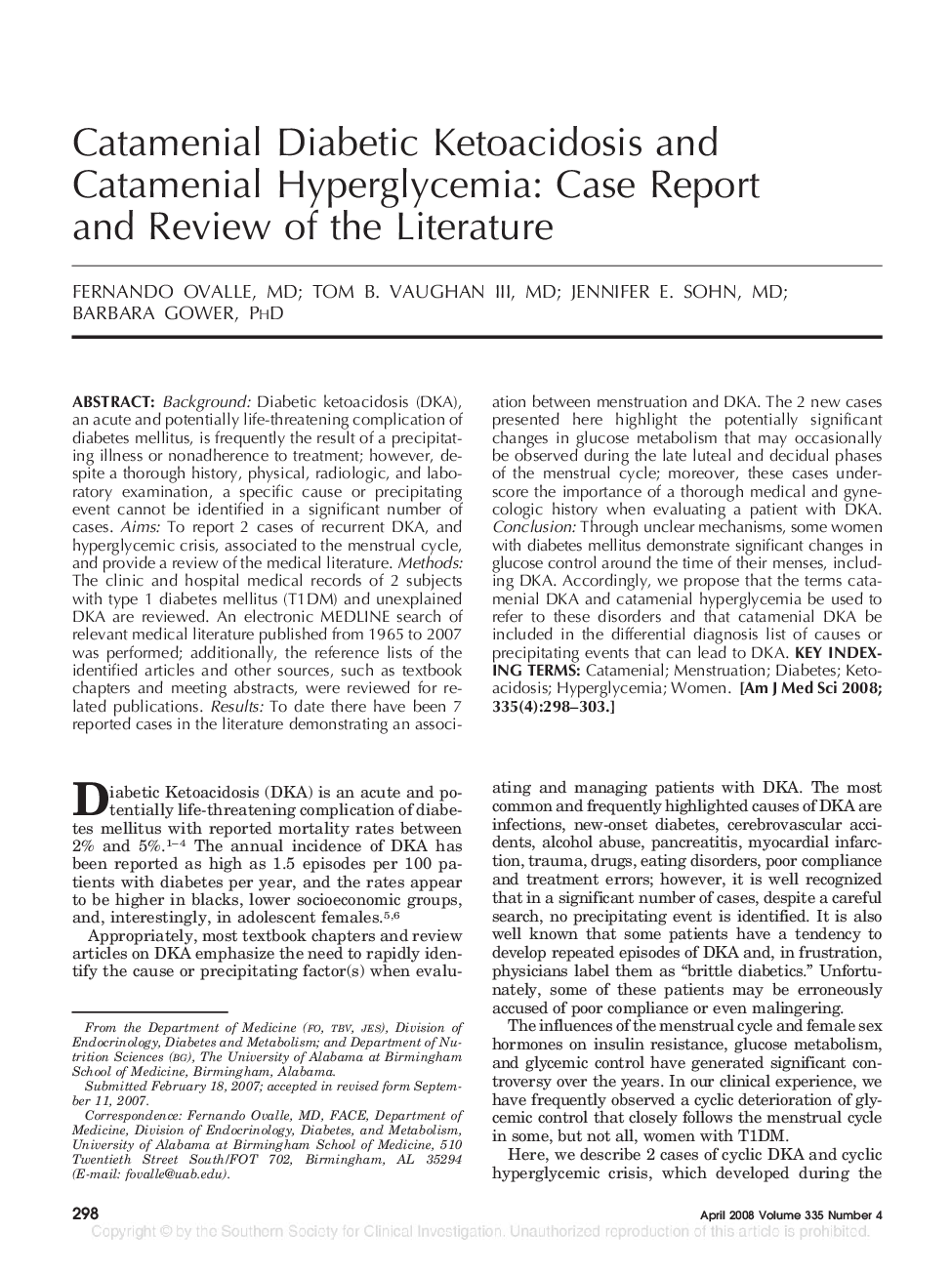 Catamenial Diabetic Ketoacidosis and Catamenial Hyperglycemia: Case Report and Review of the Literature