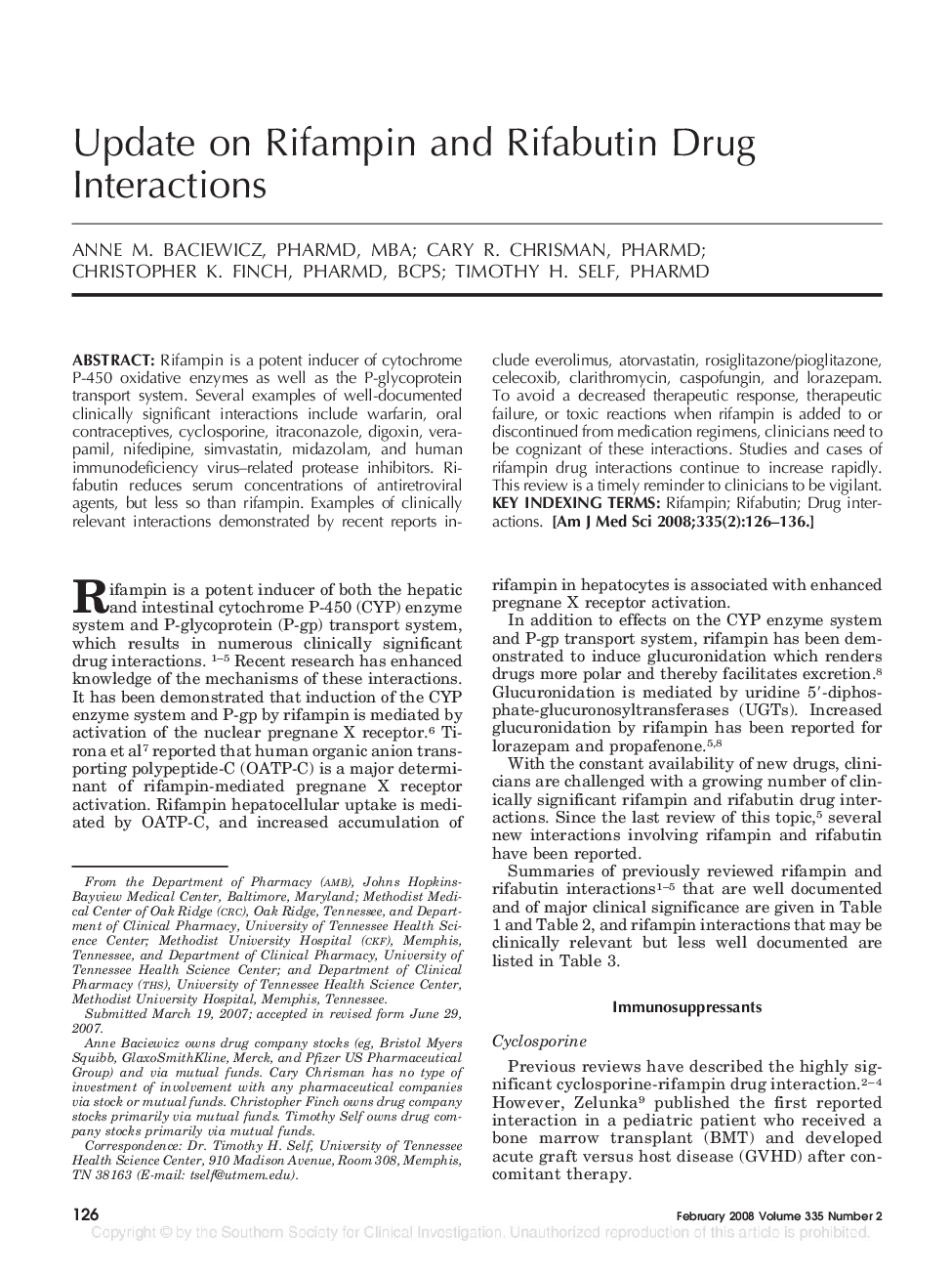 Update on Rifampin and Rifabutin Drug Interactions