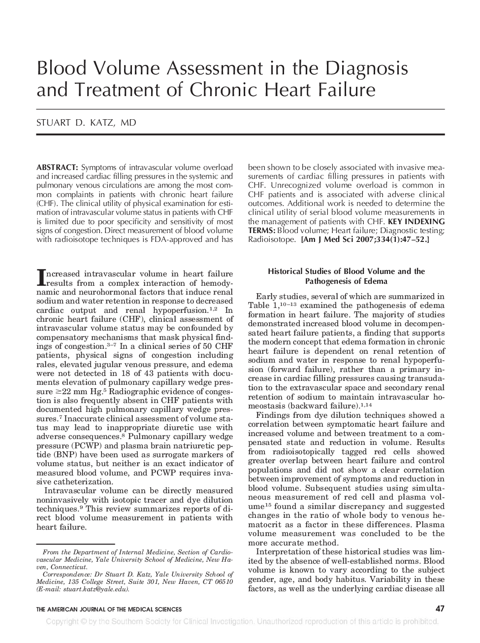 Blood Volume Assessment in the Diagnosis and Treatment of Chronic Heart Failure