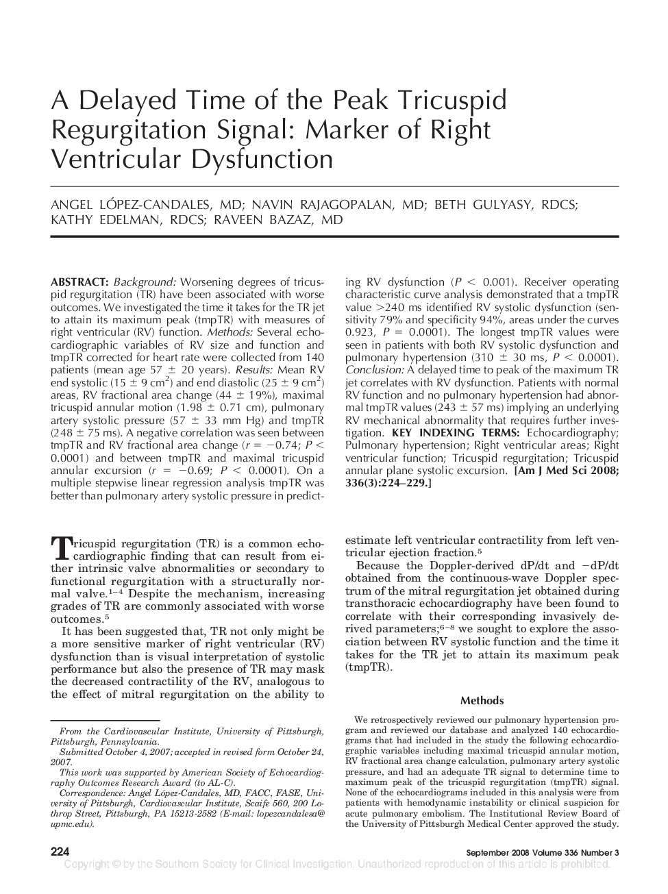 A Delayed Time of the Peak Tricuspid Regurgitation Signal: Marker of Right Ventricular Dysfunction