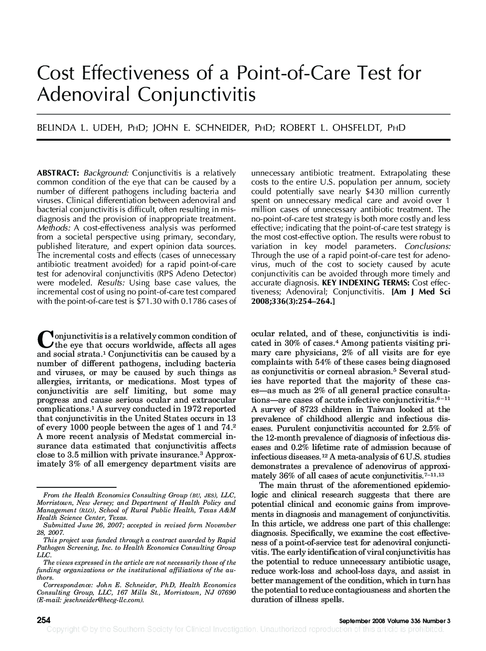 Cost Effectiveness of a Point-of-Care Test for Adenoviral Conjunctivitis