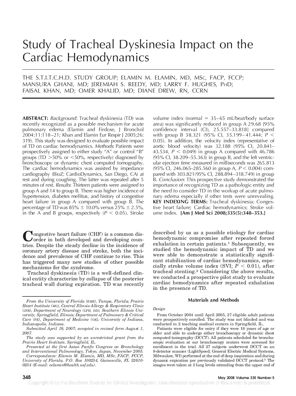 Study of Tracheal Dyskinesia Impact on the Cardiac Hemodynamics