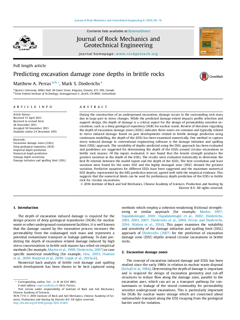 Predicting excavation damage zone depths in brittle rocks 