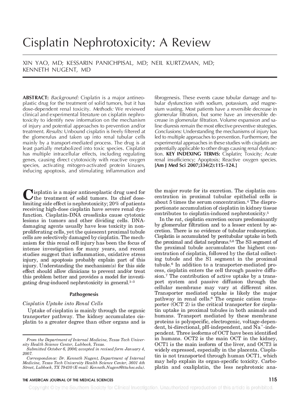 Cisplatin Nephrotoxicity: A Review