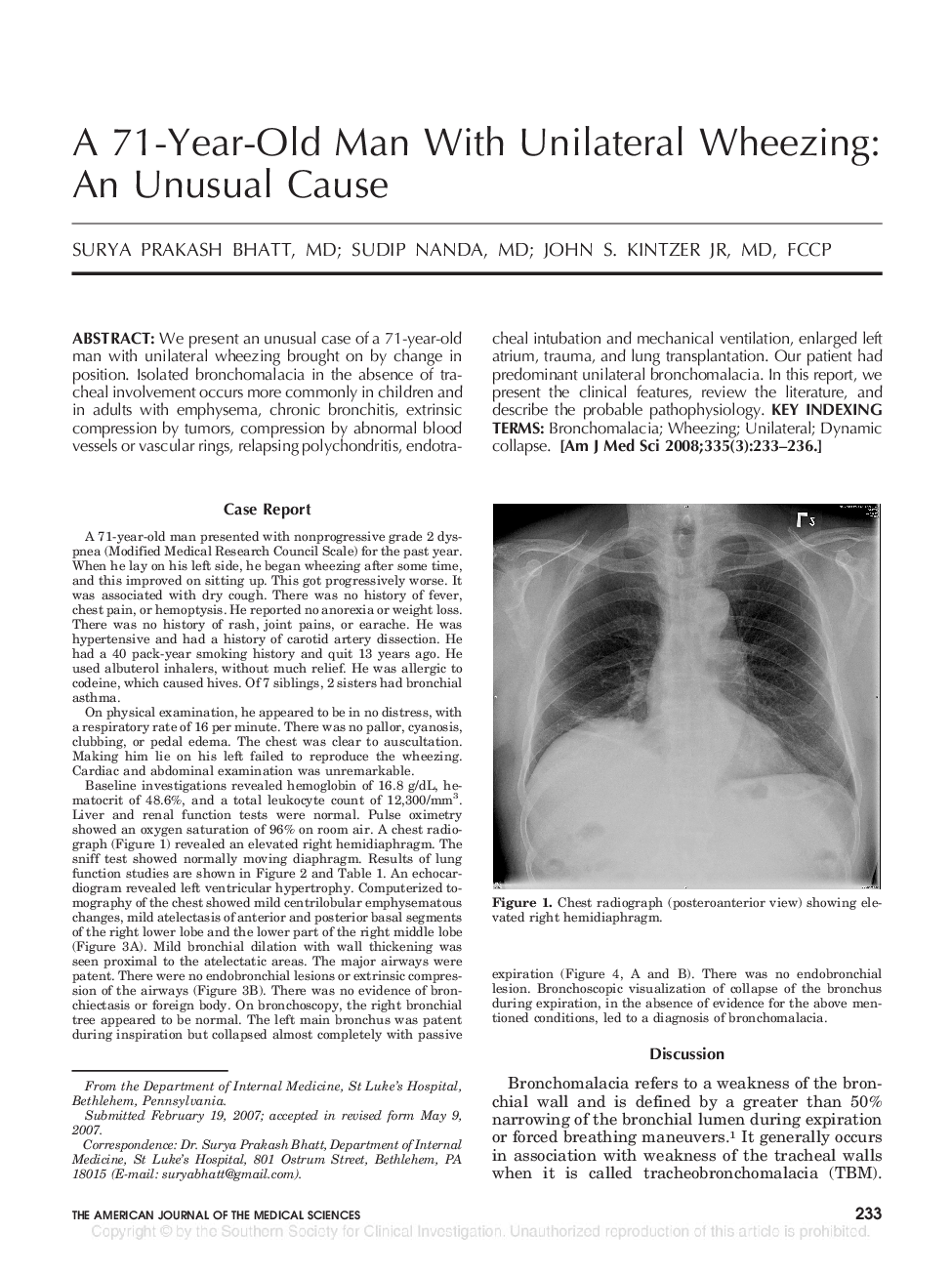 A 71-Year-Old Man With Unilateral Wheezing: An Unusual Cause