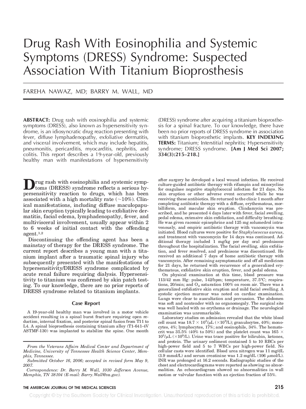 Drug Rash With Eosinophilia and Systemic Symptoms (DRESS) Syndrome: Suspected Association With Titanium Bioprosthesis