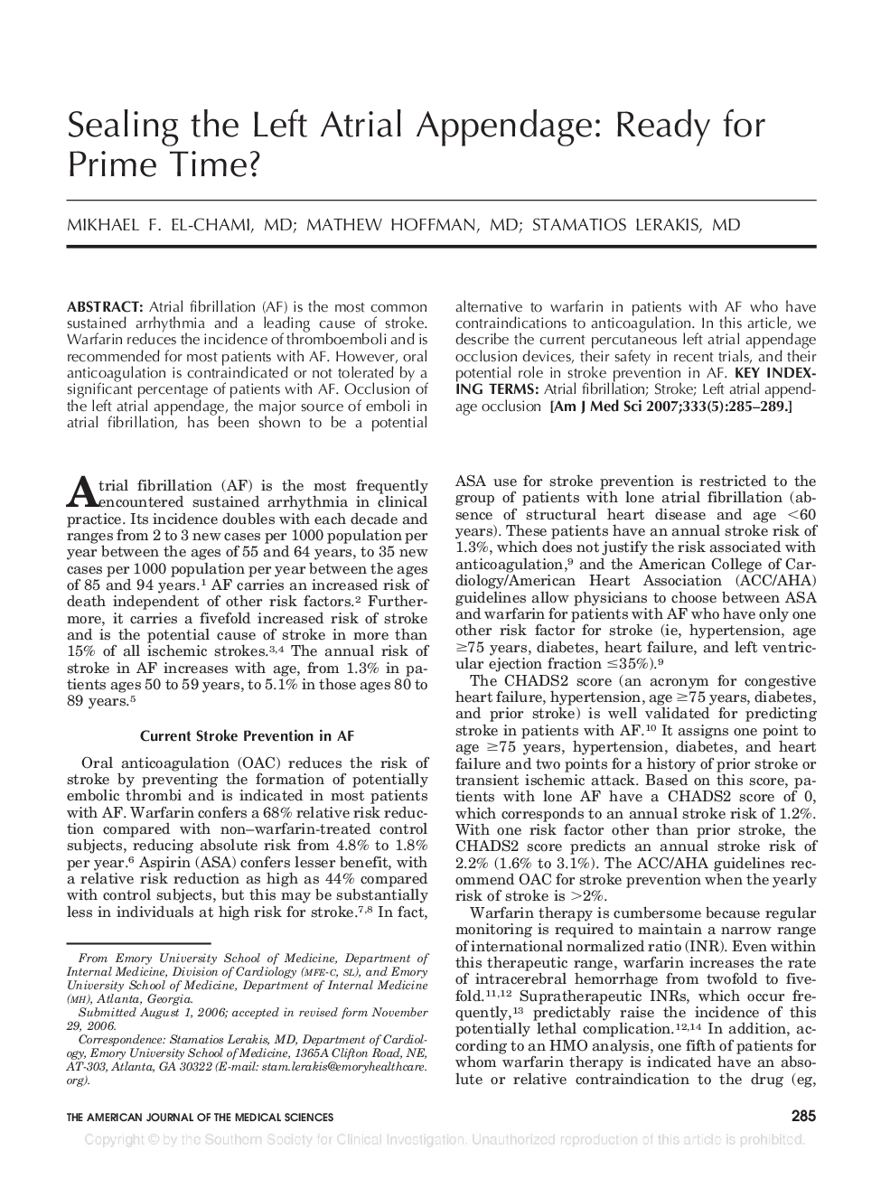 Sealing the Left Atrial Appendage: Ready for Prime Time?