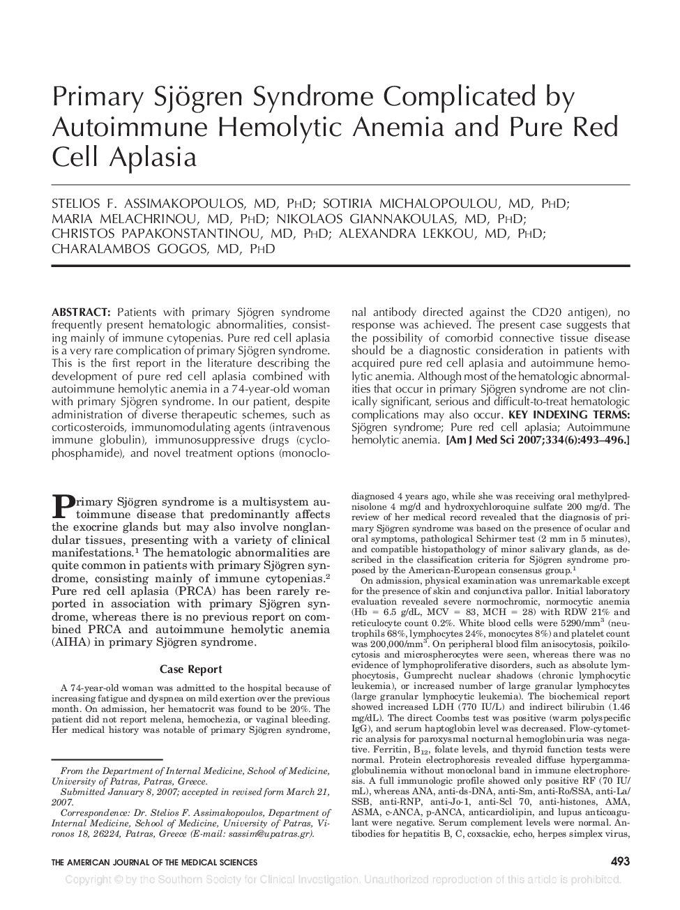 Primary Sjögren Syndrome Complicated by Autoimmune Hemolytic Anemia and Pure Red Cell Aplasia