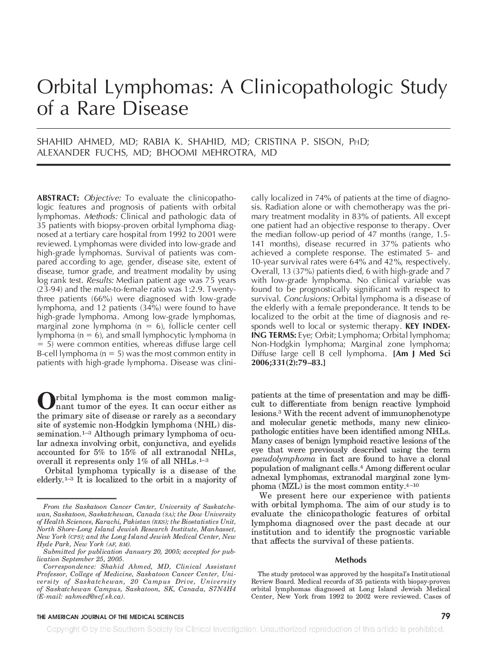 Orbital Lymphomas: A Clinicopathologic Study of a Rare Disease