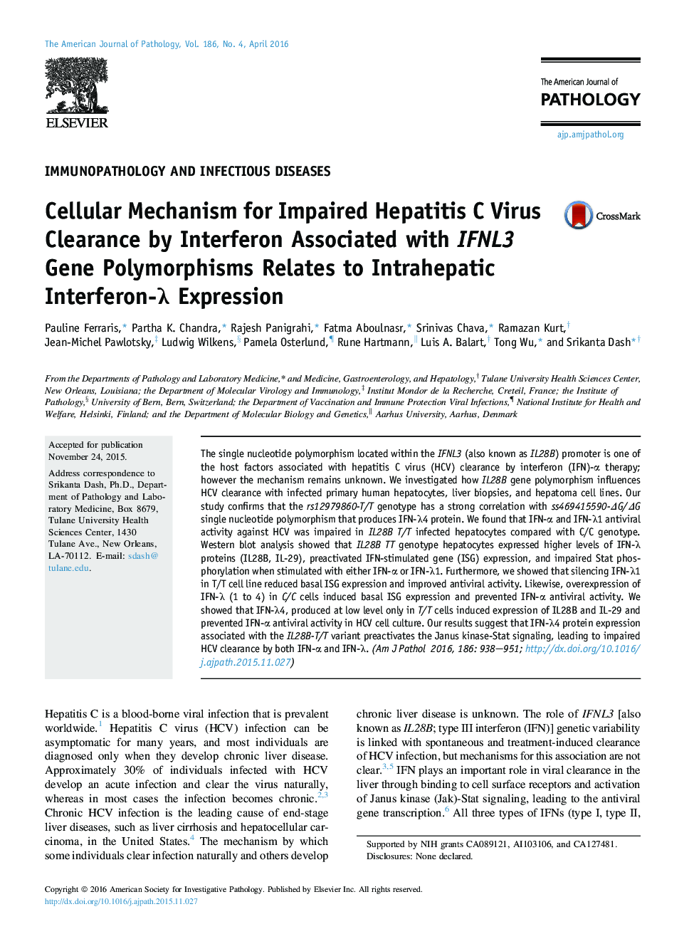 Cellular Mechanism for Impaired Hepatitis C Virus Clearance by Interferon Associated with IFNL3 Gene Polymorphisms Relates to Intrahepatic Interferon-λ Expression 