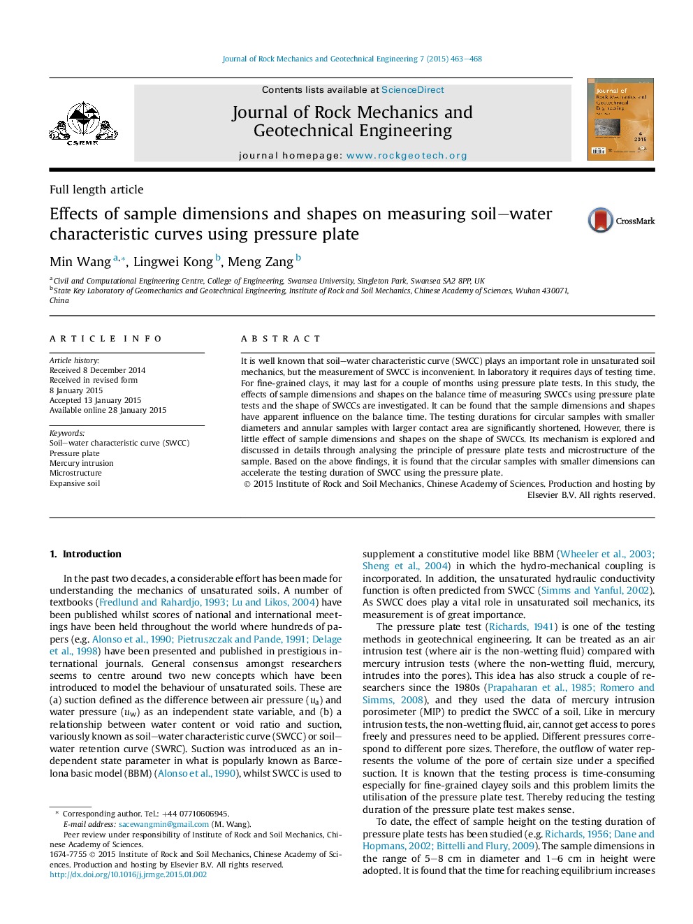 Effects of sample dimensions and shapes on measuring soil–water characteristic curves using pressure plate 