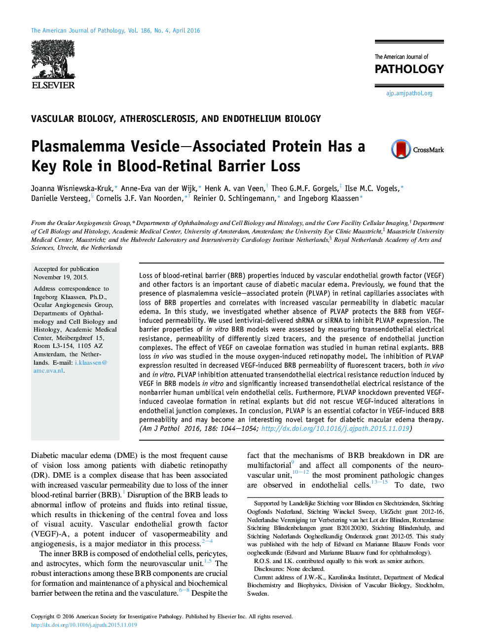 Plasmalemma Vesicle–Associated Protein Has a Key Role in Blood-Retinal Barrier Loss 